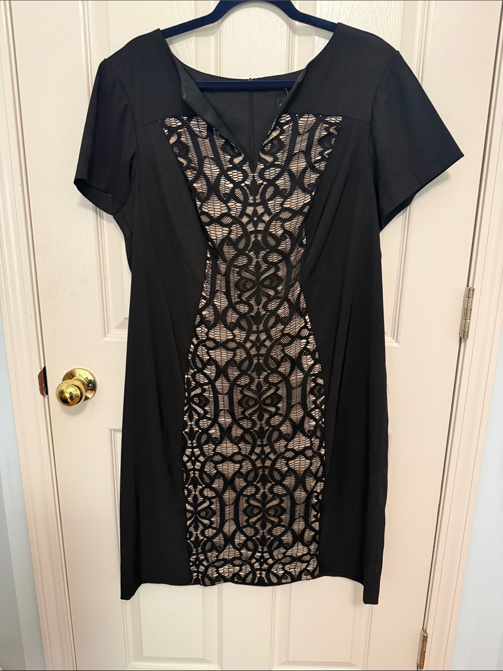 connected apparel Black Midi Dress with Nude Lace-Panel